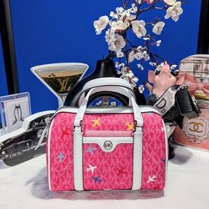 Michael Kors Travel Dragonburst Small Duffel/ CrossbodPink and White🔥 NWT